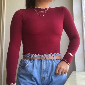 Mini Turtle Neck Lettuce Cut Long Sleeve Top